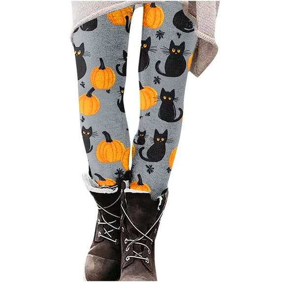 Kilaqueen Halloween Leggings for Women Fall Winter Pumpkin Ghost Bats Spider Web Skeleton Graphic Print Stretchy Leggings Tights Halloween Costume