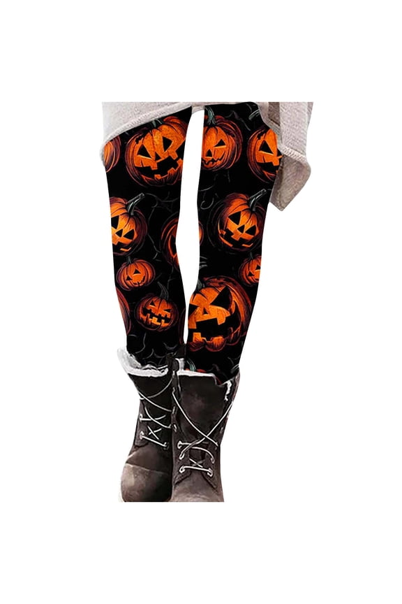 Halloween Leggings for Women Fall Winter Pumpkin Ghost Bats Spider Web Skeleton Graphic Print Stretchy Leggings Tights Halloween Costume