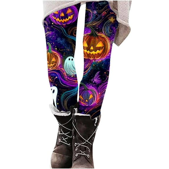 Kilaqueen Halloween Leggings for Women Fall Winter Pumpkin Ghost Bats Spider Web Skeleton Graphic Print Stretchy Leggings Tights Halloween Costume