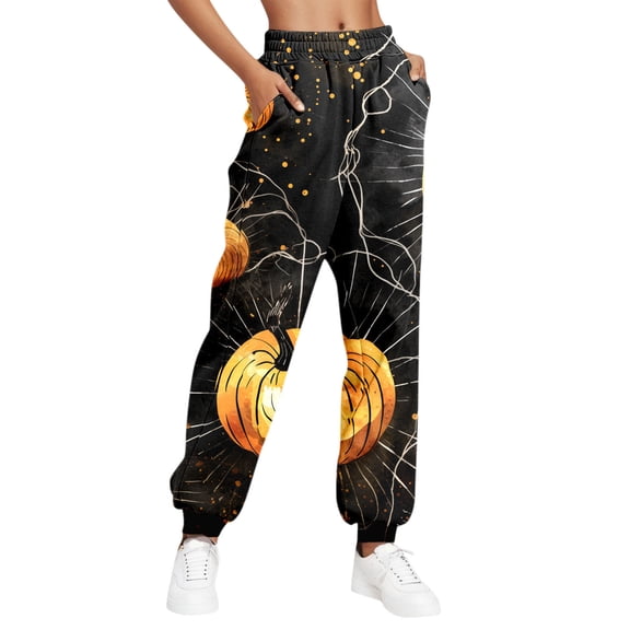 Luxalzxs Halloween Sweatpants Women Fashion Color Block Baggy Cinch Bottom Joggers Casual Elastic Waist Lounge Pants with Pockets