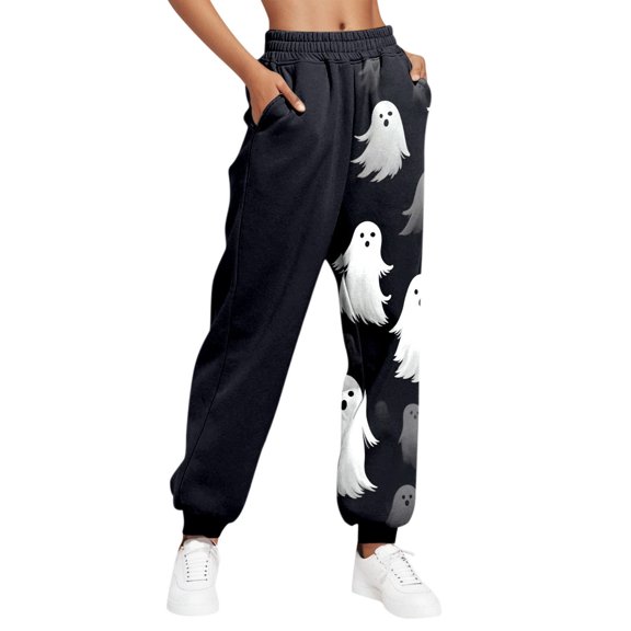 Luxalzxs Halloween Sweatpants Women Fashion Color Block Baggy Cinch Bottom Joggers Casual Elastic Waist Lounge Pants with Pockets