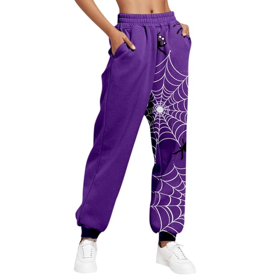 Luxalzxs Halloween Sweatpants Women Fashion Color Block Baggy Cinch Bottom Joggers Casual Elastic Waist Lounge Pants with Pockets