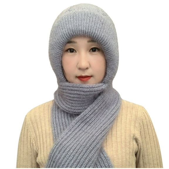 Luxalzxs Hat and Scarf Set for Women Winter Warm Elastic Soft Ear Protection Knitted Scarf Hat One Piece Set Fleece Lined Beanie Hat Windproof Cap Scarf Set