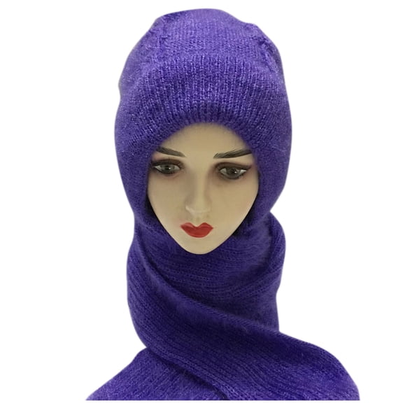 Luxalzxs Hat and Scarf Set for Women Winter Warm Elastic Soft Ear Protection Knitted Scarf Hat One Piece Set Fleece Lined Beanie Hat Windproof Cap Scarf Set