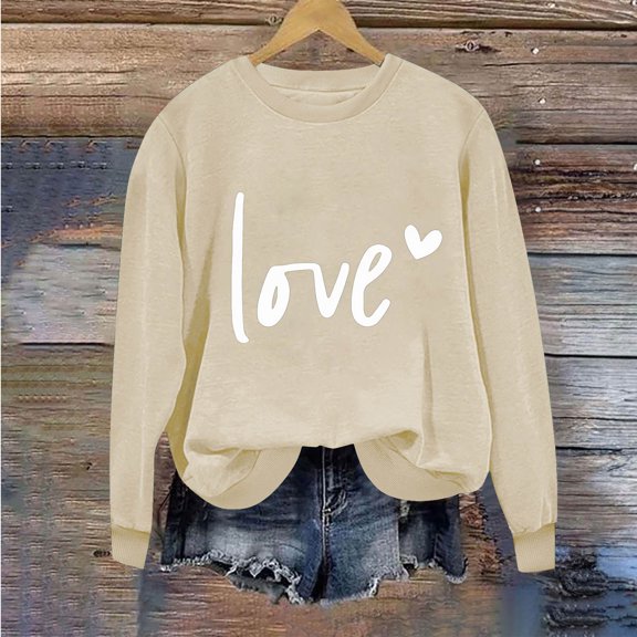 Luxalzxs Heart Sweatshirts for Women Valentines Day Love Letter Print Graphic Tees Cute Long Sleeve Crewneck Tops Casual Sweatshirts Blouses