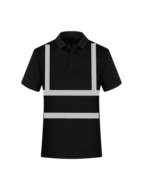 Luxalzxs Hi Vis Shirts for Men Reflective Short Sleeve High Visibility Safety Construction Work T Shirts Classic Casual Buttons V-Neck Polos Shirts