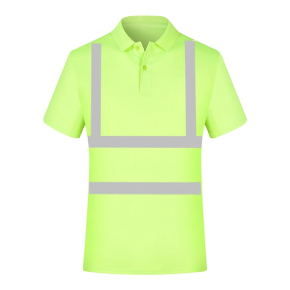 Luxalzxs Hi Vis Shirts for Men Reflective Short Sleeve High Visibility Safety Construction Work T Shirts Classic Casual Buttons V-Neck Polos Shirts