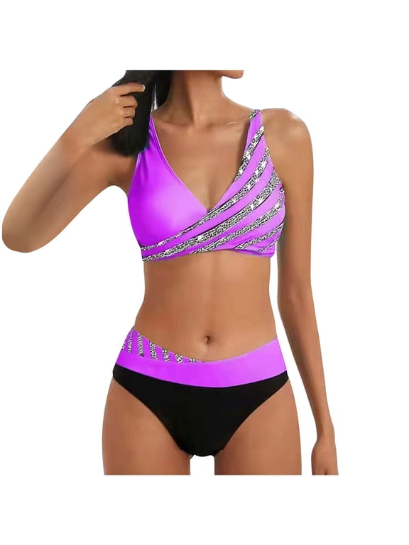 Luxalzxs High Waisted Bikini Sets for Women Sexy V-Neck Push Up High Leg Thong Two Piece Swimsuits Bathing Suit Beachwear Swimwear
