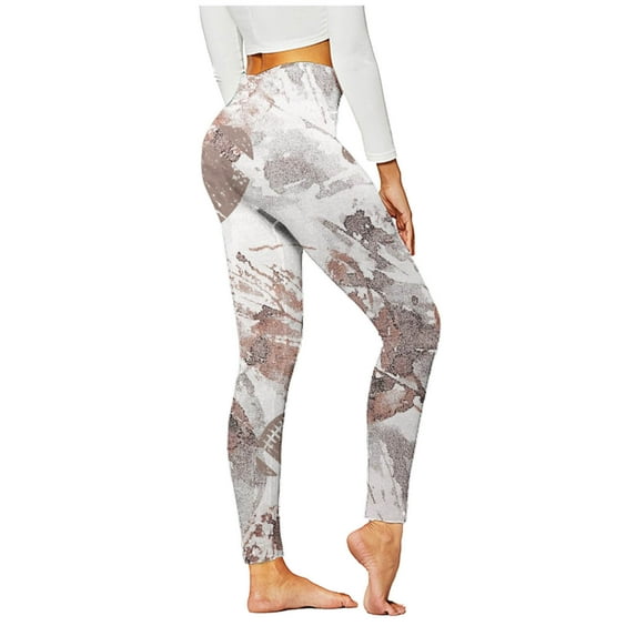 Luxalzxs High Waisted Leggings for Women, Soft Opaque Slim Tummy Control Maple Leaf and Rugby Ball Printed Pants for Running Cycling Yoga