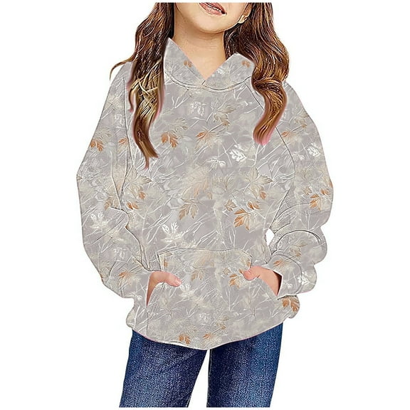 Luxalzxs Hoodies for Kids Boys Girls Maple Leaf Print Hooded Sweatshirt Children Winter Casual Trendy Oversized Fleece Classic Pullover Tops with Pocket