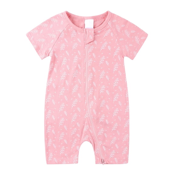 Luxalzxs Infant Toddler Baby Boys Girls Cotton Cute Cartoon Animal Pattern Short Sleeve Double Zipper Pajamas Bodysuit Romper Jumpsuit Summer Outfits 3 Months-3 Years