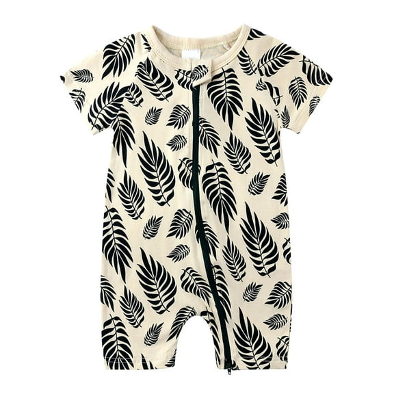 Luxalzxs Infant Toddler Baby Boys Girls Cotton Cute Cartoon Animal Pattern Short Sleeve Double Zipper Pajamas Bodysuit Romper Jumpsuit Summer Outfits 3 Months-3 Years