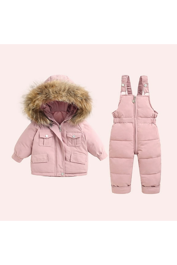 Luxalzxs Kids 2 Piece Snowsuit Toddler Baby Boys Girls Winter Hooded Down Jacket Ski Jacket & Snow Bib Pants Ski Suit, 1-6 Years