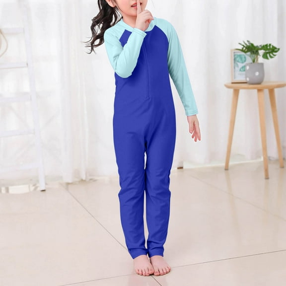 Luxalzxs Kids Boys Girls Color Block One Piece Swimsuit Swimwear Long Sleeve Zippper Rash Guard Sunsuit Wetsuit Beachwear Surfing Suit Summer Bathing Suit 3-10T