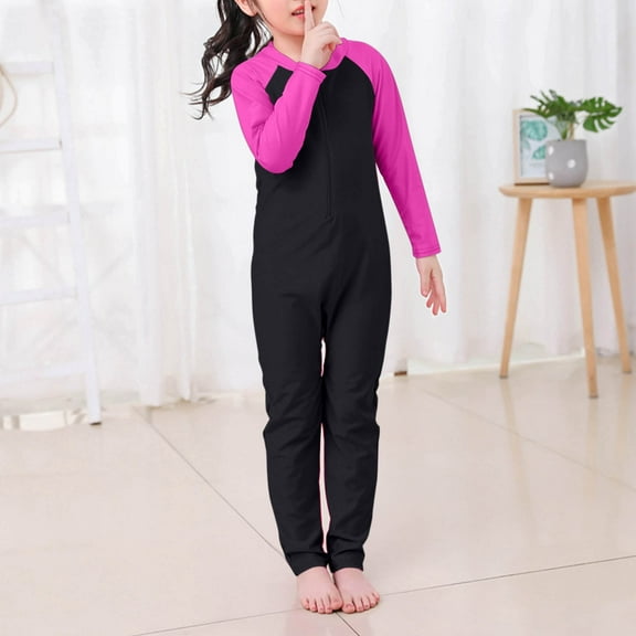Luxalzxs Kids Boys Girls Color Block One Piece Swimsuit Swimwear Long Sleeve Zippper Rash Guard Sunsuit Wetsuit Beachwear Surfing Suit Summer Bathing Suit 3-10T