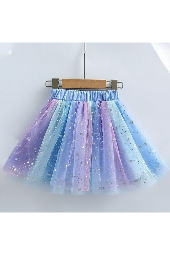 Luxalzxs Kids Girls Colorful Tutu Skirts Cute Rainbow Tutus Elastic Waist Glitter Pleated Tulle Princess Mini Skirt Ballet Dance Dress for Party 1-12 Years