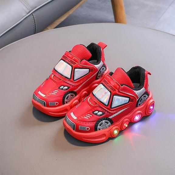 Luxalzxs Kids Light Up Shoes Toddler Boys Girls Car Pattern LED Luminous Running Trainers Mesh Breathable Non-Slip Sports and Walking Sneaker