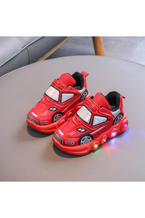 Luxalzxs Kids Light Up Shoes Toddler Boys Girls Car Pattern LED Luminous Running Trainers Mesh Breathable Non-Slip Sports and Walking Sneaker