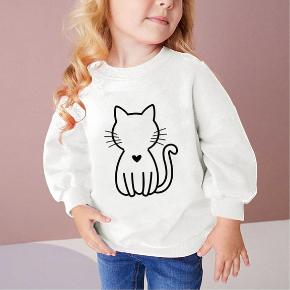 Luxalzxs Kids Sweatshirts Cute Cat Print Long Sleeve Pullover Top Sweatshirt Toddler Baby Girls Crewneck Shirts Tops Fall Winter Clothes 2-10T