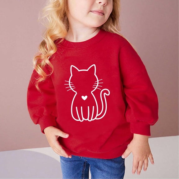 Luxalzxs Kids Sweatshirts Cute Cat Print Long Sleeve Pullover Top Sweatshirt Toddler Baby Girls Crewneck Shirts Tops Fall Winter Clothes 2-10T