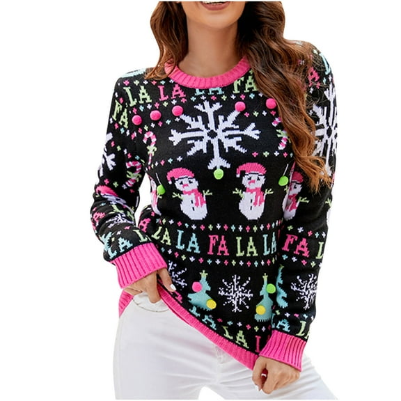 Luxalzxs Knitted Sweater for Women Christmas Snowman Snowflake Graphic Vintage Long Sleeve Crewneck Sweaters Casual Pullover Tops Slim Fit Trendy Blouse Holiday Sweater
