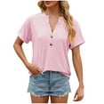 thumbnail image 1 of Luxalzxs Ladies Tops and Blouses Fashion Casual Solid Color Short Sleeve V-Neck Button T-Shirt Tops, 1 of 5