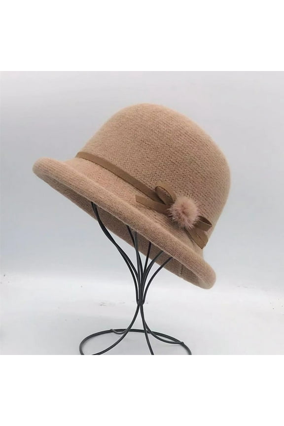 Luxalzxs Ladies Winter Curled Knitted Hat Fashion Fisherman Hat Elegance Ladies Gift Hat British Style Hat French Vintage Wrinkled Cloche Hat Classic Winter 1920s Bucket Hat