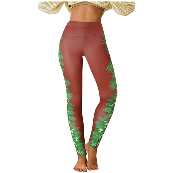 Luxalzxs Leggings for Women Christmas Printing High Waist Stretch Fitness Tummy Control Leggings Yoga Pant Workout Tight