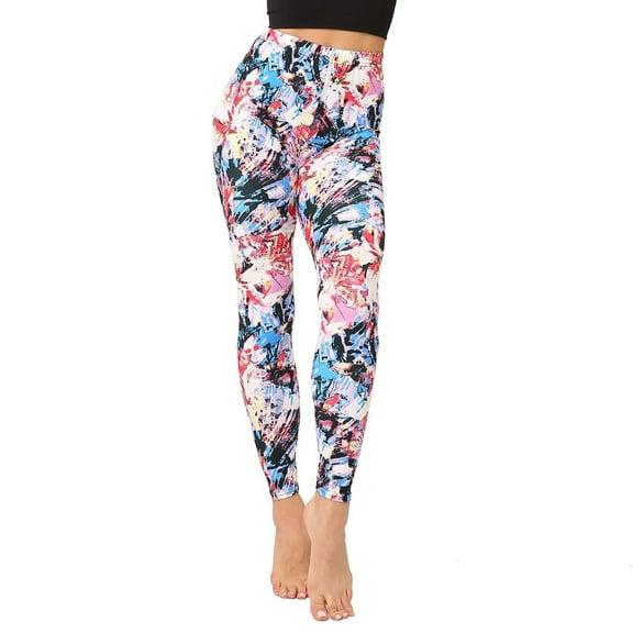 Luxalzxs Leggings for Women High Waisted Seamless Workout Leggings Yoga Pants Classic Retro Color Floral Graffiti Print Leggings Tights