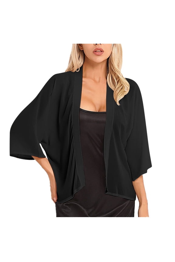 Luxalzxs Light Cardigans for Women Summer Solid Color Chiffon Sunscreen Cardigan Casual 3/4 Sleeve Open Front Kimono Cardigans Cover Up Dusters