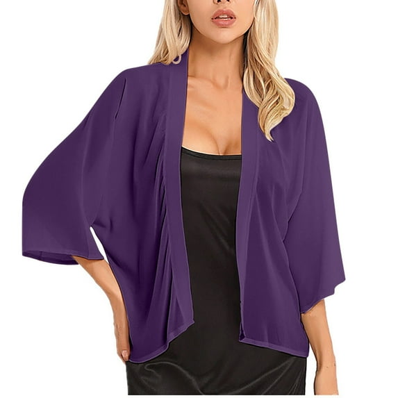 Luxalzxs Light Cardigans for Women Summer Solid Color Chiffon Sunscreen Cardigan Casual 3/4 Sleeve Open Front Kimono Cardigans Cover Up Dusters