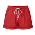 thumbnail image 1 of Luxalzxs Linen Shorts for Women Comfy Summer Casual Drawstring Elastic Waist Pure Color Shorts Plus Size Beach Lightweight Short Pants with Pockets, 1 of 5