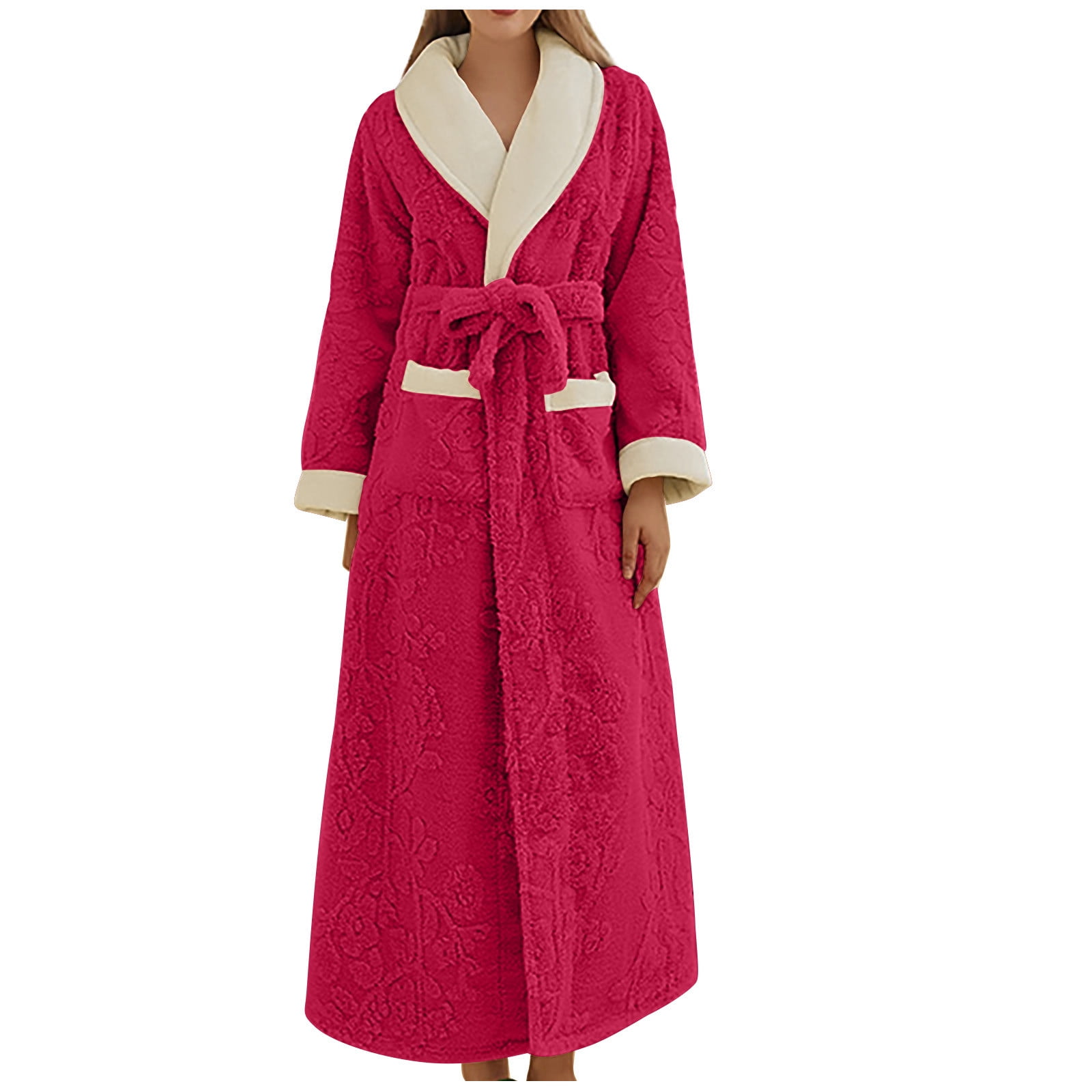 Luxalzxs Long Bath Robe for Women Thick Shawl Collar Turkish