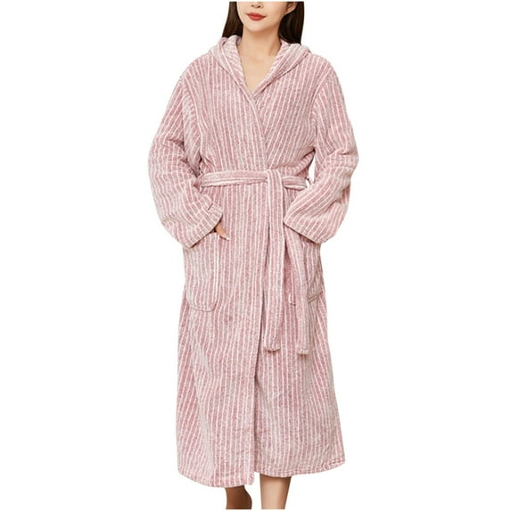 Luxalzxs Long Hooded Robe for Women Solid Color Full Length Bathrobe Winter Warm Pajamas Shower Nightgown Housecoat with Pockets