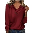 thumbnail image 1 of Luxalzxs Long Sleeve Shirts for Women Summer Button V-Neck Sexy Casual Tops Plus Size Solid Color Regular Blouse Tops Fall Clothes, 1 of 5