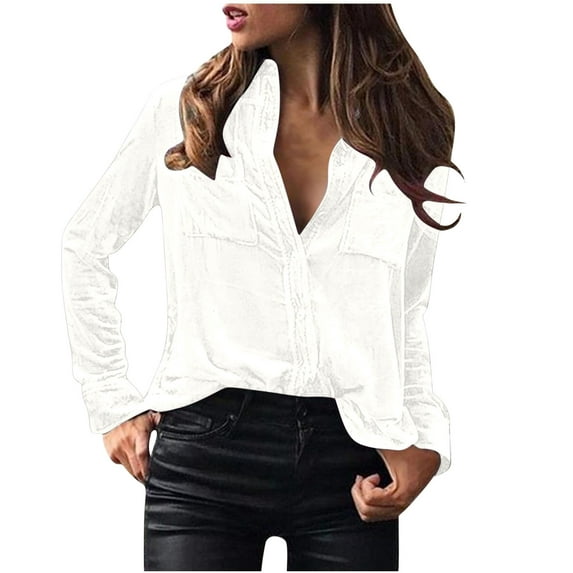 Luxalzxs Long Sleeve Shirts for Women Winter Velvet Button Lapel Collar Casual Blouses Fashion Solid Color Slim Work Office Blazer Jacket Tops