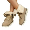 thumbnail image 1 of Luxalzxs Low-Heeled Frosted Leather Lace Up Thick Plush Mid Calf Snow Boots Cotton Shoes, 1 of 5