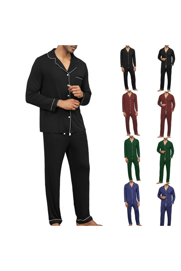 Matching Pajamas for Men, Mens Pajama Set Soft Cotton Button Down Notched Collar Pjs Set Long Sleeve Shirts & Pants 2 Piece Sleepwear Lounge Nightwear with Pockets