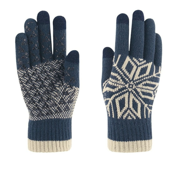 Luxalzxs Men Women Christmas Snowflake Printed Knitted Gloves, Winter Warm Touchscreen Gloves