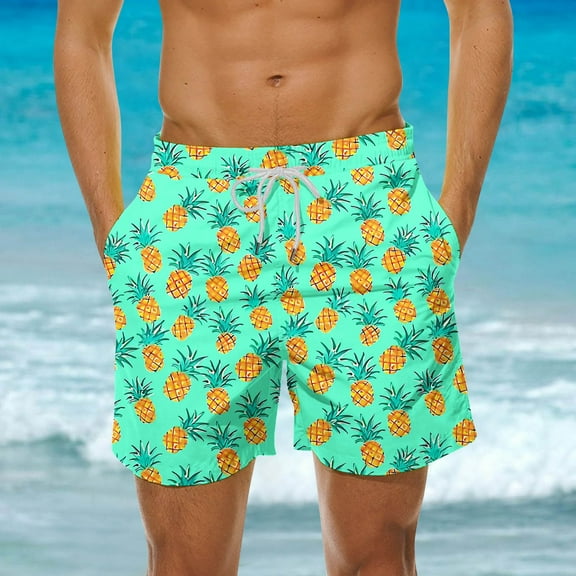 Luxalzxs Men's Beach Shorts Quick Dry 4.7 Inch Swim Trunks Yellow Pineapple Tropical Sports Running Swim Board Shorts with Pocket