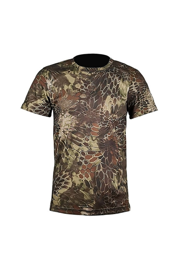 Luxalzxs Men's Casual Short Sleeve T Shirt Summer Camouflage Round Neck Slim Fit Tops Outdoor Exercise Fitness Quick Drying Sweat Physical Training Wear