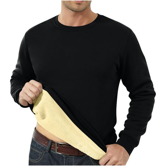 Luxalzxs Men's Fashion Casual WarmThick Solid Color Long Sleeve Crewneck Sweatshirts Winter Loose Plus Size Thermal Fuzzy Tops Pullover Blouses Shirts