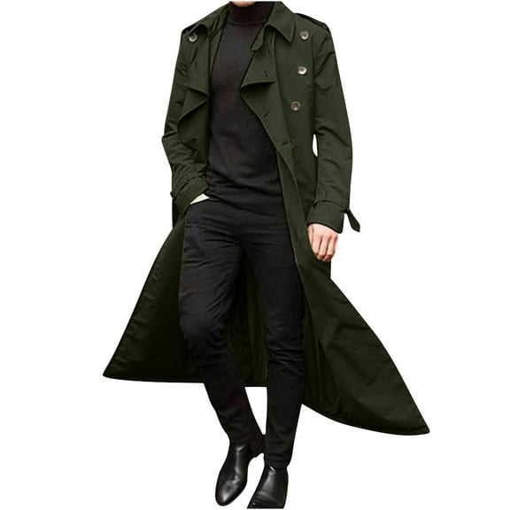 Luxalzxs Men's Long Trench Coat Winter Business Casual Notch Lapel Double Breasted Slim Fit Oversized Windbreaker Jacket Overcoat Outwears
