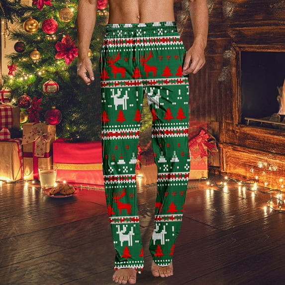 Luxalzxs Mens Christmas Pajamas Pants Lightweight Straight Leg Sleep Lounge Pj Bottoms Pyjama Jogger Trendy Plaid Print Home Pants Elastic Waist Casual Pajama Bottoms with Pockets