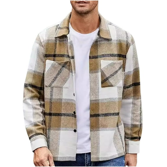 Luxalzxs Mens Flannel Shirt Long Sleeve Lightweight Plaid Shirt Fall Winter Casual Button Down Checkered Cardigan Jacket