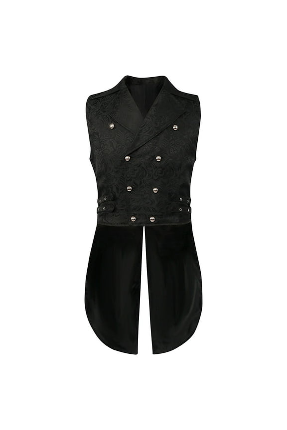 Luxalzxs Mens Gothic Steampunk Vest Double Breasted Jacquard Brocade Vest Swallowtail Waistcoat Sleeveless Tailcoat
