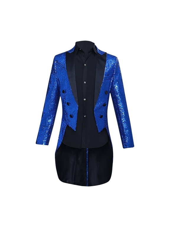 Luxalzxs Mens Sequin Tuxedo Jacket Sparkly Tails Slim Fit Tailcoat Dress Coat Swallowtail Dinner Party Show Wedding Blazer Suit Jacket