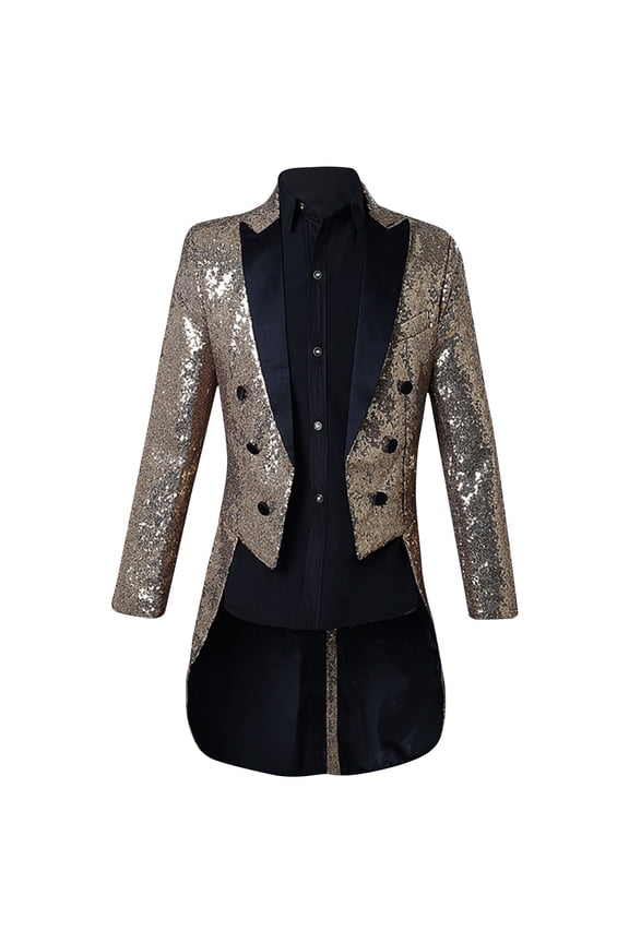 Luxalzxs Mens Sequin Tuxedo Jacket Sparkly Tails Slim Fit Tailcoat Dress Coat Swallowtail Dinner Party Show Wedding Blazer Suit Jacket
