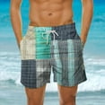 thumbnail image 1 of Luxalzxs Mens Shorts Summer Casual Beach Shorts Lightweight Elastic Waist Drawstring Board Shorts Patch Plaid Print Swim Shorts, 1 of 6