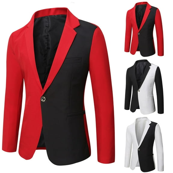 Luxalzxs Mens Suit Jacket Classic Fit Patchwork Blazer Formal Dress Suit Stretch One Button Regular Notched Lapel Dinner Sport Coat Wedding Prom Party Blazer Tuxedo